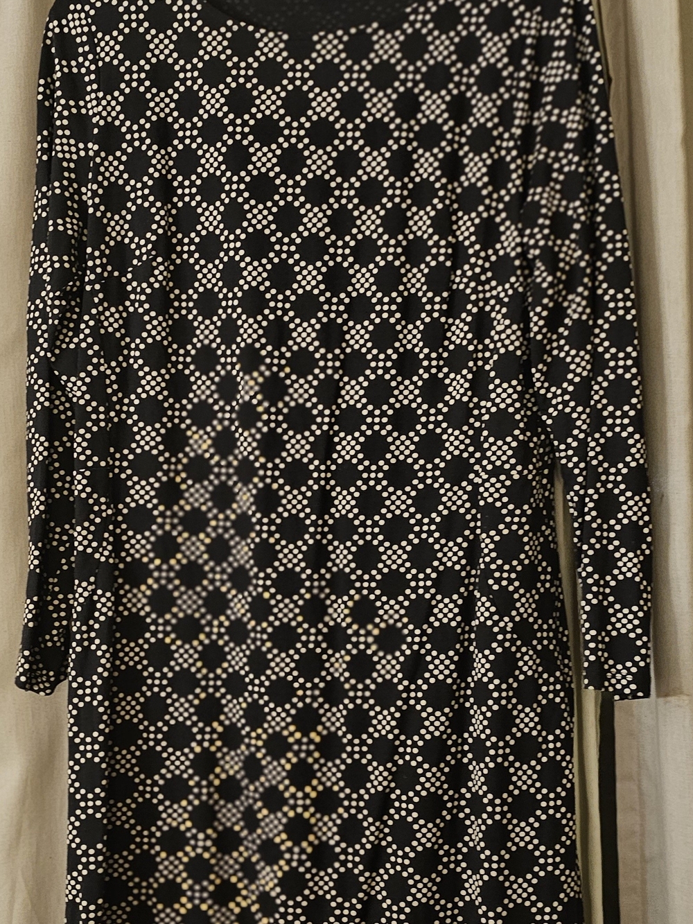 Boden Black and White Dot-Grid Long Sleeve Dress